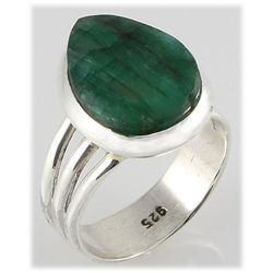 32.70ct Natural Pear Emerald Sterling Silver Ring