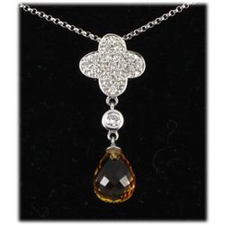 Genuine 3.53ctw Citrine Drop Diamond Necklace 14kt