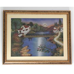 30 1/2" x 24 1/2" Crushed Gemstone Painting of Lake Hou
