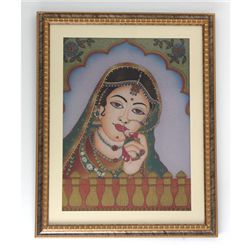 24 1/2  x 30 1/2  Indian Princess Gemstone Painting w/