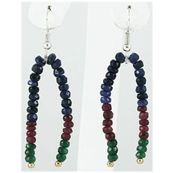 29.41ct 2 Row Natural Multi-Color Silver Hook Earring