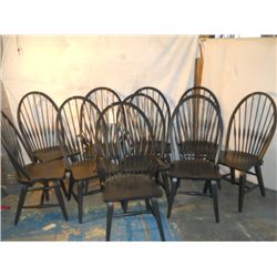 10 BROYHILL WINDSOR SIDE CHAIRS & 2 CAPTAINS