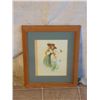 Image 1 : WOOD FRAMED PAINT MATTED OF WOMAN HOLDING BIRD