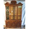 Image 1 : BEAUTIFUL WOOD CARVED 2 PIECE GLASS SHELVED CHINA