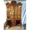 Image 2 : BEAUTIFUL WOOD CARVED 2 PIECE GLASS SHELVED CHINA