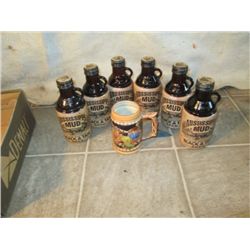 6 Mississippi Mud beer Jugs with a stein