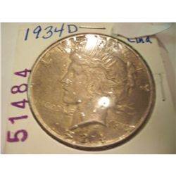1934-D Silver Peace Dollar, XF-40