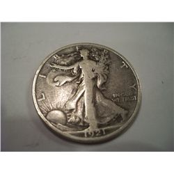 RARE 1921-D Walking Liberty Half Dollar, F