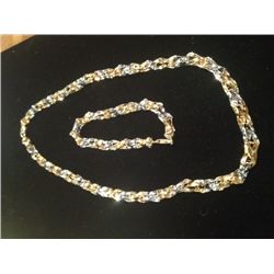 18K Gold Two Tone Abstract Necklace & Bracelet, 18.8 Grams