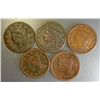 Image 1 : ( 5) AVERAGE CIRCULATED U.S. LARGE CENTS