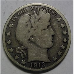 1913 BARBER HALF DOLLAR VG