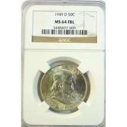 1949D Franklin half $   NGC64FBL