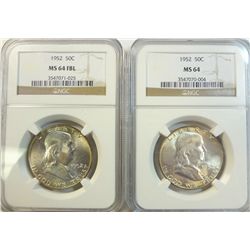 1952 Franklin half $   NGC64FBL and just a64