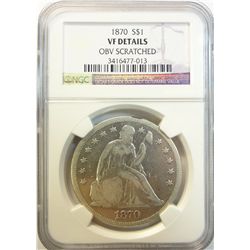 1870  Seated $  NGC VF   obv scr