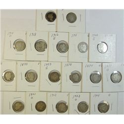 18 different Barber dimes  Avg  good:1892-93PS-98-99PO-