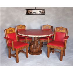 New West Dining Table, Chairs, and Chandelier