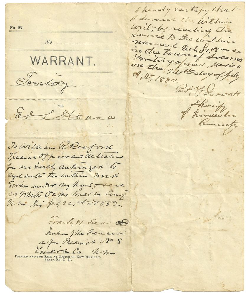 Pat Garrett Signed Arrest Warrant