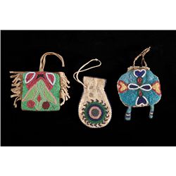 Lot of 3 Native Beaded Pouches & Pipe