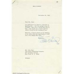 Walt Disney Signed Letter (1964). A cartoo...