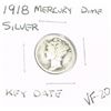 Image 1 : 1918 MERCURY SILVER DIME KEY DATE *RARE VERY FINE-20 GRADE*!!