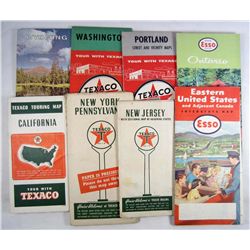 LOT OF 8 VINTAGE GAS AND OIL ADVERTISING ROAD MAPS - ESSO AND TEXACO
