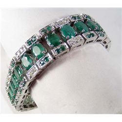 SILVER EMERALD AND DIAMOND BRACELET - SIZE 7
