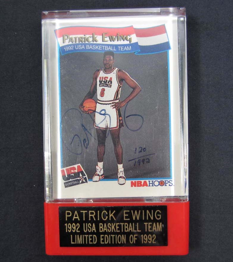 1992 Nba Hoops No 53 Patrick Ewing Signed Basketball Card In Display W Coa