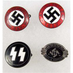 LOT OF 4 GERMAN NAZI POLITICAL AND SS  PARTY BADGES