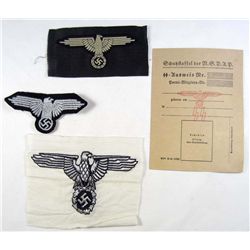 GERMAN NAZI WAFFEN SS AUSWEISS ID CARD AND SS EAGLES