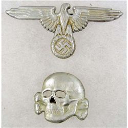 GERMAN NAZI SS EAGLE & SKULL CAP BADGES