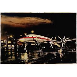 Aviation Art Night Departure Young Qantas Constellation