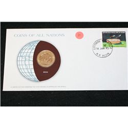 1982 Benin Foreign Coin; Coins of All Nations W/Postal Stamp Dated 1983