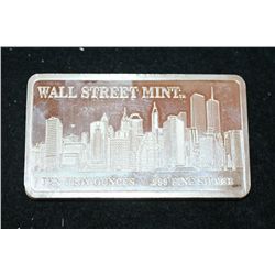 Wall Street Mint Silver Ingot; .999 Fine Silver 10 Oz.
