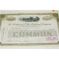 The Baltimore and Ohio Railroad Company Stock Certificate Dated 1930