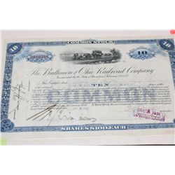 The Baltimore and Ohio Railroad Company Stock Certificate Dated 1931