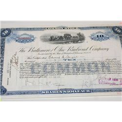 The Baltimore and Ohio Railroad Company Stock Certificate Dated 1921