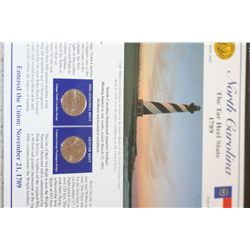 2001 US North Carolina State Quarter Set W/Postal Stamps Commerating Dolley Madison, 300th Anniversa