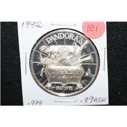 1992 Pandora's Silver Round; .89 ASW .999 Silver; Pandora and Epimetheus-New Orleans Mardi Gras