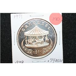 1971 Carousel Silver Round; .74 ASW .999 Silver; Athenians Mardi Gras New Orleans LA