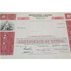 Western Union Corporation Stock Certificate Dated 1970