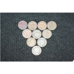 Indian Head One Cent; Various Dates & Conditions; Lot of 10