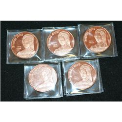 Princess Mary Copper Round; .999 Fine Copper 1 Oz.; Lot of 5