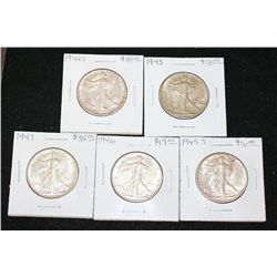 Walking Liberty Half Dollar; Various Dates & Conditions; Lot of 5