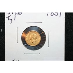 1851 Liberty $1 Gold Coin; Type I