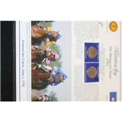 2001 Kentucky State Quarter Set W/Postal Stamps Commerating Abraham Lincoln & Horse Racing; P&D Mint