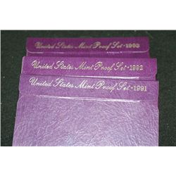 1991-S, 1992-S & 1993-S US Mint Proof Set; Lot of 3