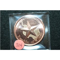 Republic of Texas Copper Round; .999 Fine Copper 1 Oz.