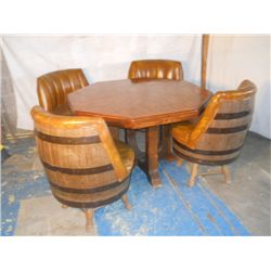 Octagon Wood Table  With 4 Barrel Chairs