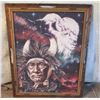 Image 1 : Wood Framed Indian Buffalo Picture W/ Carved Slots