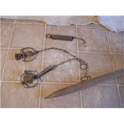 2 Antique Animal Traps And An Antique Scale
